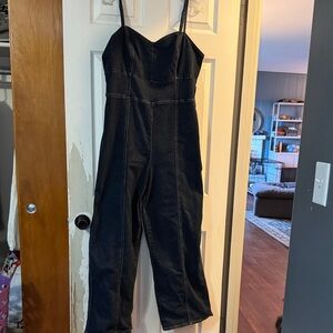 Express Dark Denim Sweetheart Strap Jumpsuit